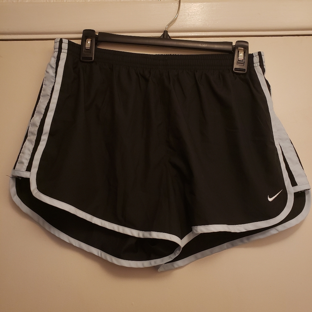 Nike Black Athletic Shorts with Light Blue Trim Women Size LARGE